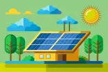 Die Grafik zeigt ein gelbes Haus mit Solar auf dem Dach und Bäume drum herumergrund