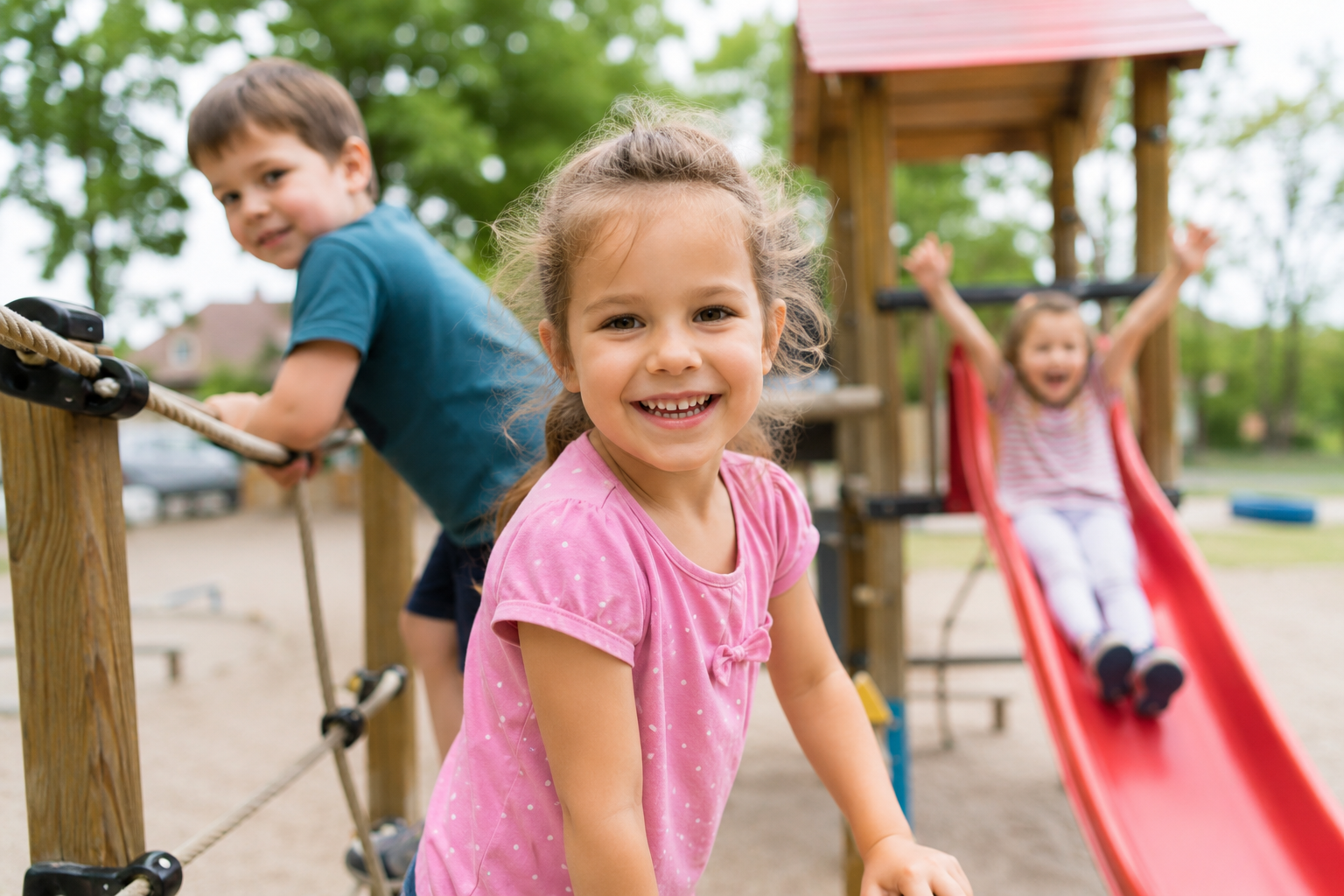 Auf dem Bild sind Kinder auf dem Spielplatz zu sehen