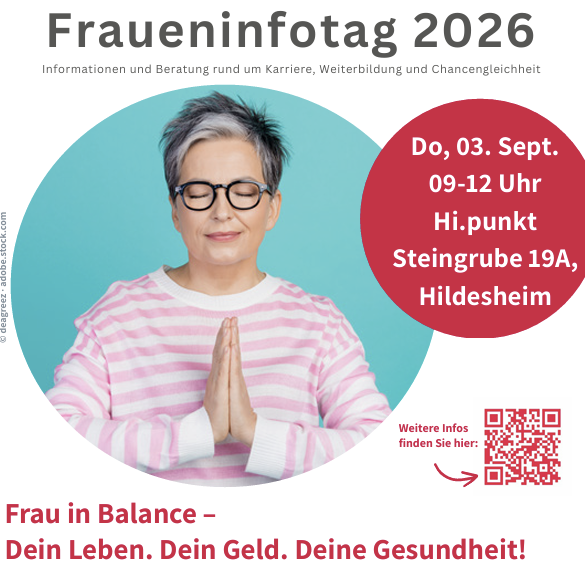 Fraueninfotag Auf dem Bild ist eine Frau mit geschlossenen Augen zu sehen und Werbung für den Infotag