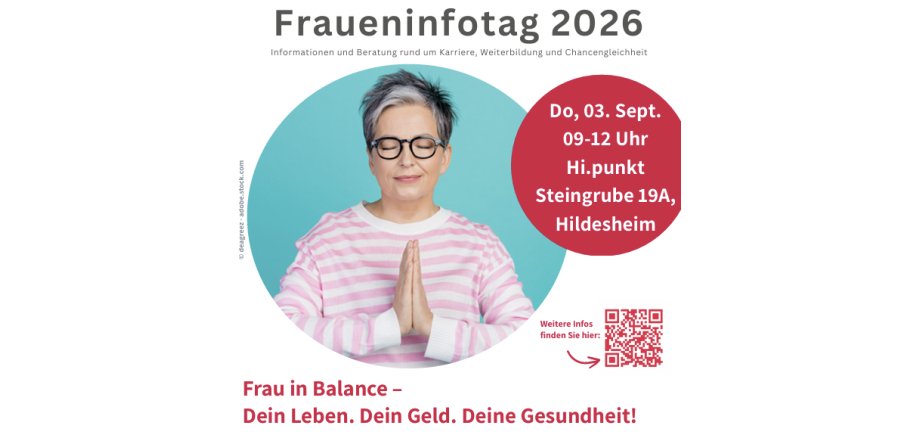 Fraueninfotag Auf dem Bild ist eine Frau mit geschlossenen Augen zu sehen und Werbung für den Infotag