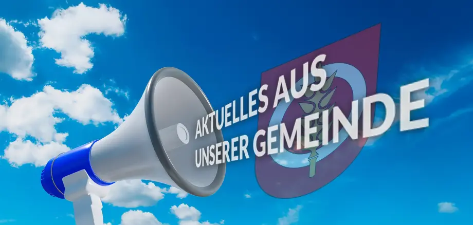 Auf dem Bild ist ein Megafon mit dem Satz Aktuelles aus der Gemeinde Harsum zu sehen
