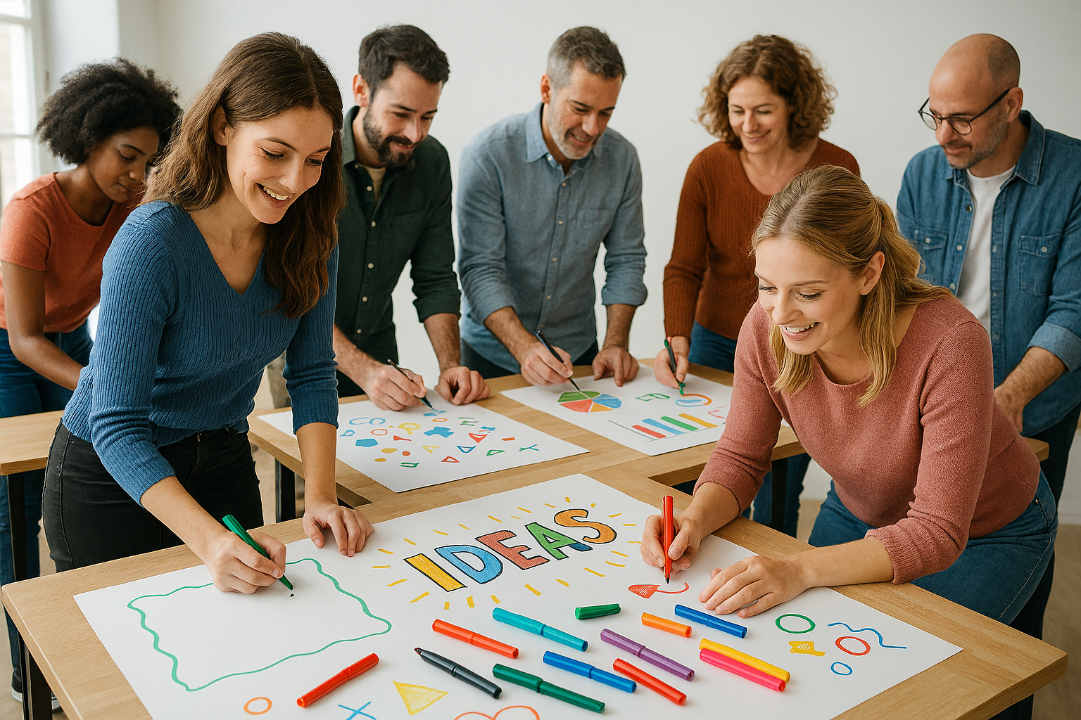 Das Foto zeigt mehrere Menschen bei einer Gruppenarbeit