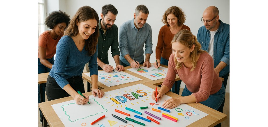 Das Foto zeigt mehrere Menschen bei einer Gruppenarbeit